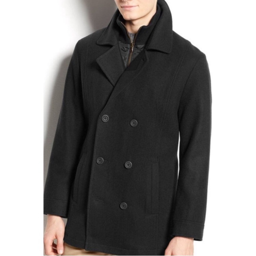 American Rag Men’s Wool Blend Double Breasted Pea Coat Inner Zipper Bib Sz Small